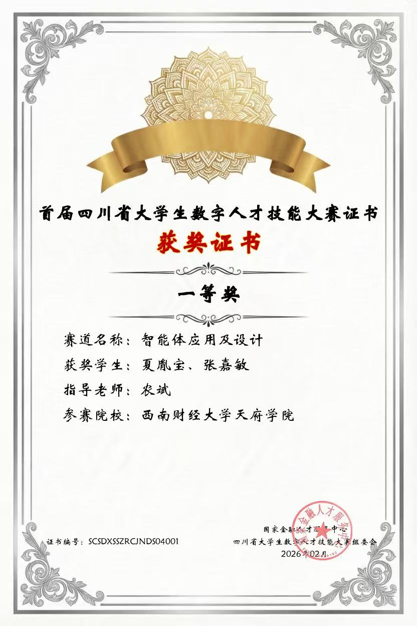 四川省大学生数字人才技能大赛一等奖